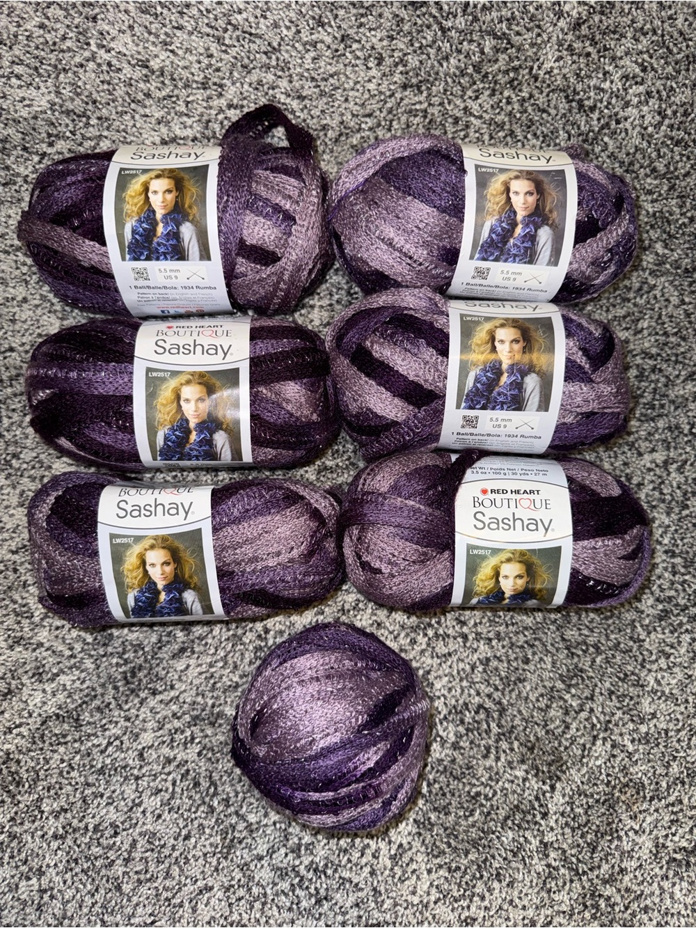 Red Heart Boutique Sashay Ribbon Yarn - Purple Gradient - Boogie (Lot of 7)